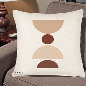 Perna Decorativa Geometric Boho Cerc si Boluri, 40x40 cm, Crem Reliefat, Husa Detasabila, Perna Inclusa, BEKZ®