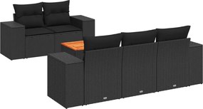 vidaXL Set mobilier de grădină cu perne, 6 piese, negru, poliratan