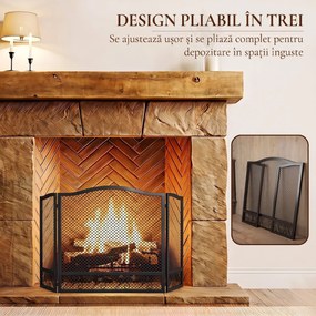 HOMCOM Parascântei pentru Șemineu, 3 Panouri, Metal Vopsit Electrostatic, Gata de Utilizare, 107 x 1 x 60 cm, Negru | Aosom Romania