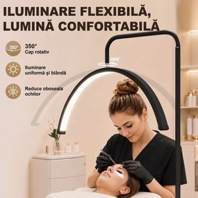 HOMCOM Lampă de Podea LED cu Cap Semilună, Înălțime și Temperatură de Culoare Reglabile, Telecomandă, Negru | Aosom Romania