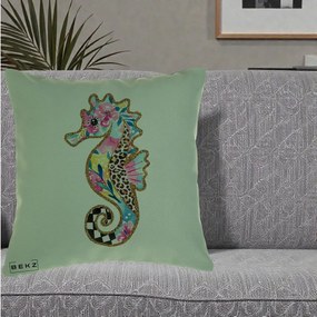 Perna Decorativa Calut de Mare Glitter Tropical, 40x40 cm, Verde, Husa Detasabila, Perna Inclusa, BEKZ®