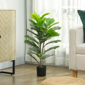 HOMCOM Plantă Artificială Ficus Lyrata Înaltă de 80 cm, Plantă Artificială Realistică pentru Interioare cu Vas, Decorațiune pentru Casă și Birou, Verde | Aosom Romania