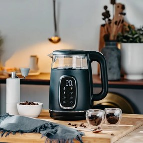 Cana electrica Adler AD 1305 BS, 1850/2200 W, 1,7 L, Control tactil, Afisaj LCD color, 5 setari de temperatura 40-100°C, Filtru anticalcar, Negru/Gri