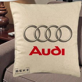 Perna Personalizata cu emblema Audi, 40x40 cm, Bej, Husa Detasabila, Perna Inclusa, BEKZ®