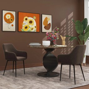 HOMCOM Set 2 Scaune de Dining Tapițate în Stil Nordic cu Brațe și Picioare din Oțel, 54x57x80 cm, Maro | Aosom Romania