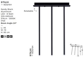 Plafoniera cu 3 Spoturi LED reglabile design tubular STILVI negru, H-65cm