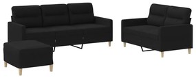 3201612 vidaXL Set de canapele cu perne, 3 piese, negru, textil