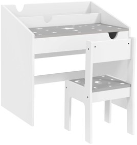 Set AIYAPLAY de Scaun și Masă pentru Copii 3-6 Ani cu Organizator și Sertar Retractabil, din Lemn Gri | Aosom Romania