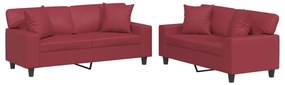 3201927 vidaXL Set de canapele cu perne, 2 piese, roșu vin, piele ecologică