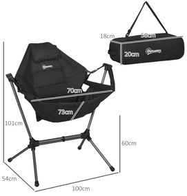 Outsunny Scaun balansoar de camping, pliabil, spătar reglabil, cadru de aluminiu, 54 x 100 x 101cm, Negru | Aosom Romania