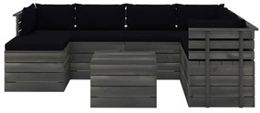 Set mobilier gradina paleti cu perne, 8 piese, lemn masiv pin Negru, 8