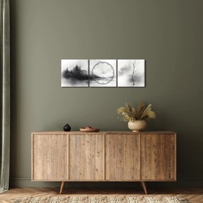 Tablou - pictură cu cerneală de peisaj (cu ceas) (90x30 cm)