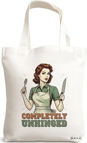 Sacosa de Panza pentru Cumparaturi, Geanta Tote, model Completely unhinged 38 x 34.5 cm, Alba, BEKZ®