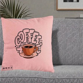 Perna Personalizata COFFEE cu Cana, 40x40 cm, Roz, Husa Detasabila, Perna Inclusa, BEKZ®