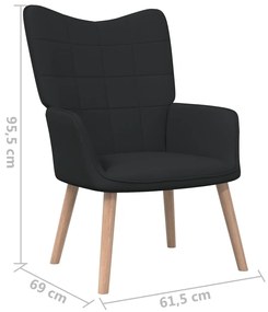 Scaun de relaxare cu taburet, negru, textil 1, Negru, Cu suport de picioare