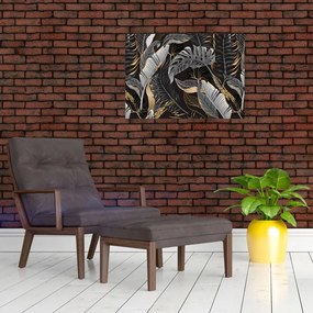 Tablou pe sticlă - Frunze tropicale, Galben - auriu (70x50 cm)