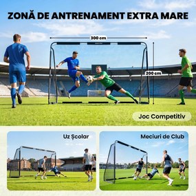 SPORTNOW Poartă de Fotbal 3x2 m, cu Plasă Rezistentă și Cadru Metalic Stabil, Negru | Aosom Romania
