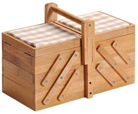 Cutie de depozitare pentru accesorii de cusut Kesper 58710, 6 compartimente, Pernă pentru ace, Bamboo, Maro