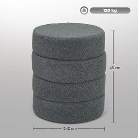 HOMCOM Taburet, rotund, cu blană de ursuleț, până la 120 kg, Ø40x45H cm, Gri închis | Aosom Romania