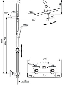 Coloana de dus cu baterie termostatata Ideal Standard Ceratherm T25+ crom lucios Crom lucios