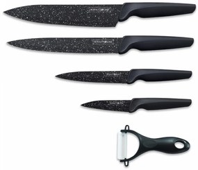 Set cutite in cutie magnetica Royalty Line RL MB4, 5 piese, Decojitor, Acoperire marmura, Maner gumat, Negru