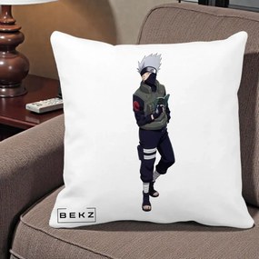 Perna Personalizata Naruto Kakashi Hatake Portret Complet, 40x40 cm, Alba Mata, Husa Detasabila, Perna Inclusa, BEKZ®