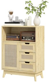 HOMCOM Bufet de depozitare cu 3 sertar dulap raft reglabil pentru sufragerie bucătărie 60 x 30 x 81 cm lemn natural | Aosom Romania