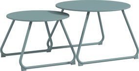 Outsunny Lot de 2 mese de cafea rotunde înglobabile de Grădină din metal epoxid, Masă de Apoiala Stabilă pentru exterior, Albastru | Aosom Romania
