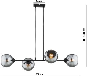 Brilagi - Lustră suspendată pe cablu DIOR 4xE27/60W/230V negru/gri fumuriu