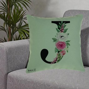 Cadou Personalizat - Perna Personalizata Monograma Florala Litera J, 40x40 cm, Verde, Husa Detasabila, Perna Inclusa, BEKZ®