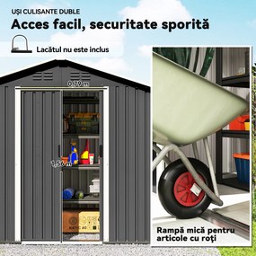 Outsunny Căsuță de Grădină, Magazie pentru Unelte, Oțel, 194x107x191 cm, Gri | Aosom Romania