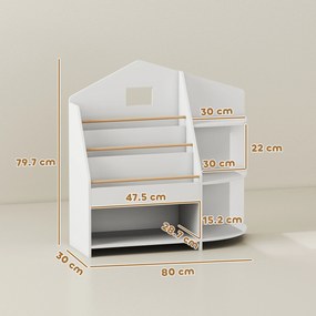AIYAPLAY Raft pentru copii cu 7 rafturi pentru cărți, jucării, margini rotunjite, susține 40 kg, Alb | Aosom Romania