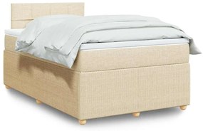 vidaXL Pat box spring cu saltea, crem, 120x200 cm, textil