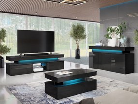 Set mobilier living Lesteralo I (Negru + lucios negru) (cu iluminat LED). 1105960