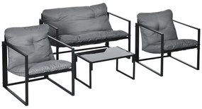Outsunny Set de mobilier de grădină 4 piese 4 persoane cu canapea pentru 2 persoane, 2 fotolii și masă de cafea gri | Aosom Romania
