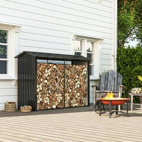 Outsunny Suport de Lemne cu Structură din Oțel Galvanizat 240x86x160cm Negru | Aosom Romania