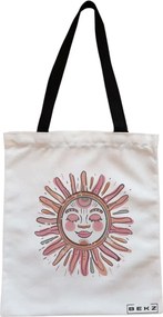 Sacosa de Panza pentru Cumparaturi, Geanta Tote, Happy Sun 2, Cu fermoar, 38x34.5 cm, Alba, BEKZ®
