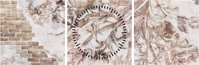 Tablou - Frescă florală pe un perete de cărămidă (cu ceas) (90x30 cm)