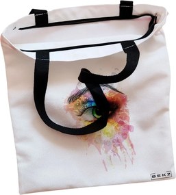 Sacosa de Panza pentru Cumparaturi, Geanta Tote, model Eye Art Pattern, Cu fermoar, 38x34.5 cm, Alba, BEKZ®