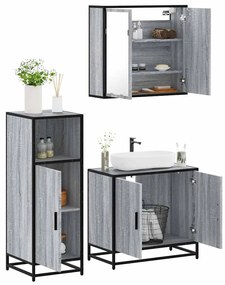 vidaXL Set mobilier de baie, 3 piese, gri sonoma, lemn prelucrat