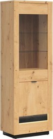 Vitrina OSTIA, stejar artisan/negru mat, PAL/sticla securizata, 67x42x