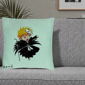 Perna Personalizata Bleach Ichigo Chibi cu Masca, 40x40 cm, Verde Menta, Husa Detasabila, Perna Inclusa, BEKZ®