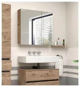 Dulap de baie în culoare naturală suspendat/cu oglindă cu aspect de lemn de stejar 80x70 cm Wisla – Støraa