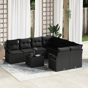 Set Canapele Grădină vidaXL 9 Piese cu Perne Negru Ratan Poli