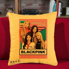 Perna Personalizata BLACKPINK Queens of Kpop, 40x40 cm, Galben, Husa Detasabila, Perna Inclusa, BEKZ®