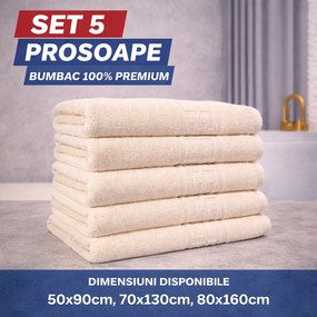 Set 5 Prosoape Baie Premium, 100% Bumbac, Absorbante și Pufoase