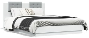 3210017 vidaXL Cadru de pat cu tăblie și lumini LED, alb, 120x200 cm