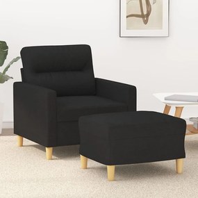 3201069 vidaXL Fotoliu canapea cu taburet, negru, 60 cm, material textil