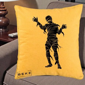 Perna Decorativa Mormii Infricosat Silueta Neagra Halloween, 40x40 cm, Galben, Husa Detasabila, Perna Inclusa, BEKZ®