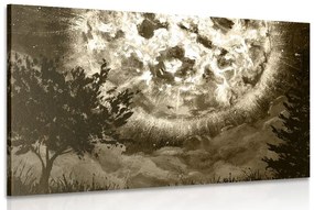 Tablou lună radiantă pe cerul de noapte în design sepia